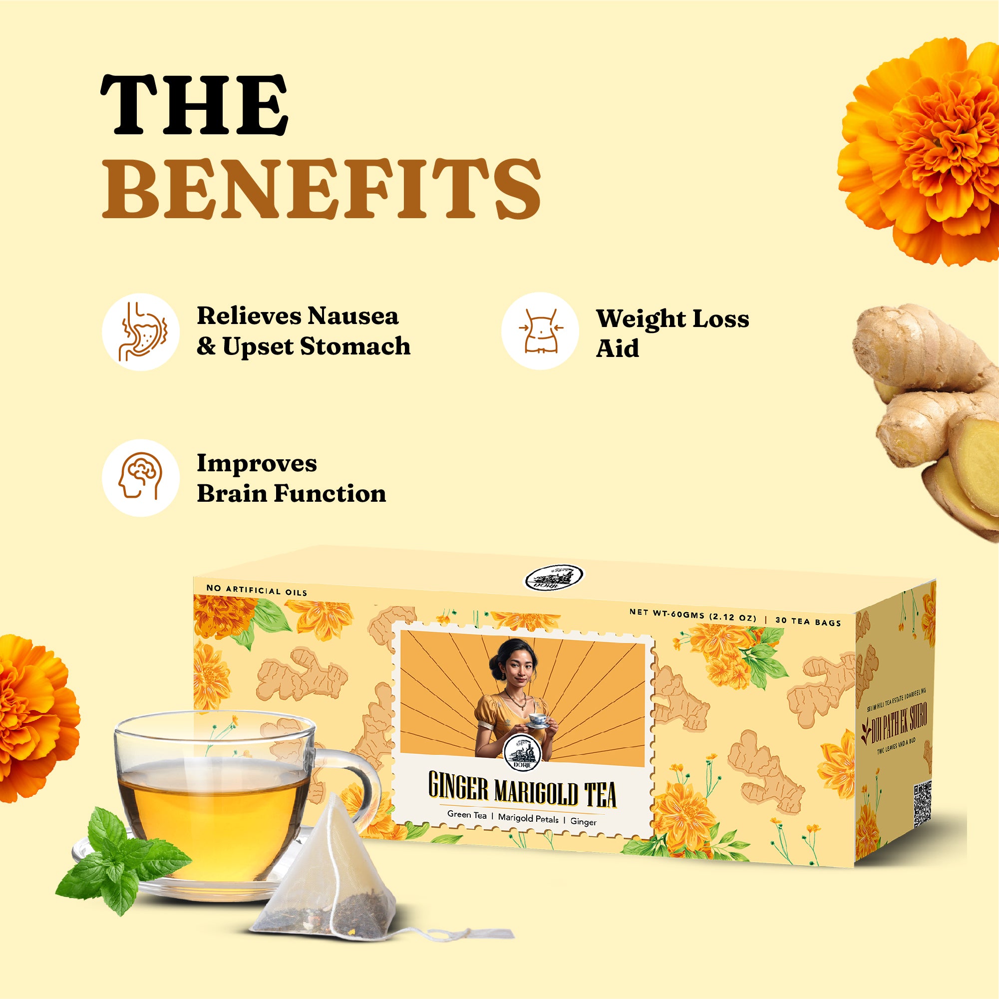 Ginger Marigold Tea Pyramid Teabags