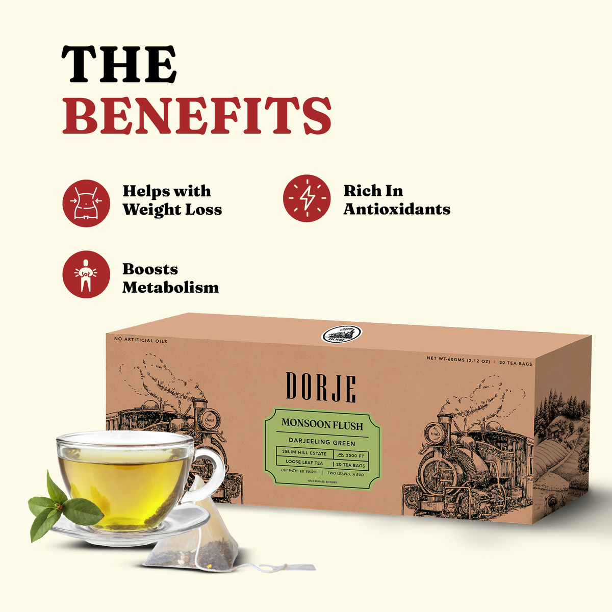 Green Tea Monsoon Flush Pyramid Teabags - 30 Teabags